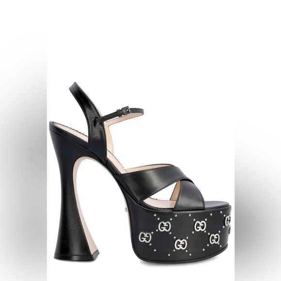 Gucci Black Leather Janaya Gg-studded open toe Platform Sandals EU 41 - Picture 6 of 15